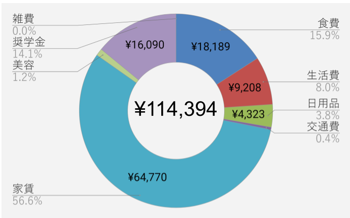 20代男性派遣社員の2023年11月支出を表した円グラフ