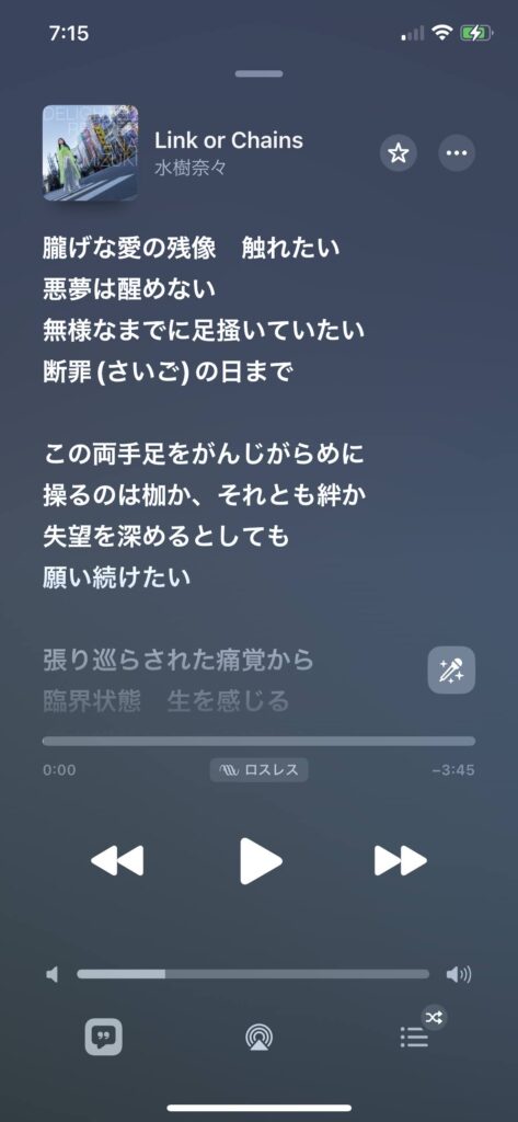 iPhoneでカスタム歌詞を設定した後は、歌詞全体が表示される