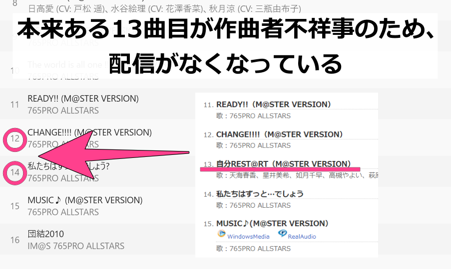 またその曲に関わったアーティストが犯罪などの問題をおこしたときには、レコード会社側が配信を止める場合も。作曲家の田中秀和氏が2022年12月に逮捕された際には、作曲した『アイドルマスター』シリーズ曲がすべてサブスクから除外されました。