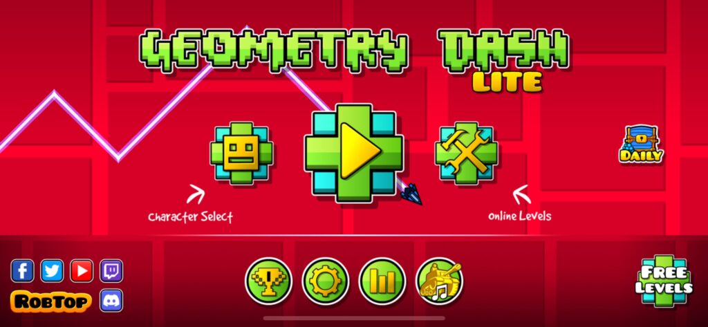 Geometry dash Liteのホーム画面